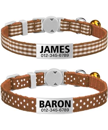 Tagme cat neck band with name cat necklace with address cat necklace with safety closure brown 2 pack 18cm-30cm (2 Pack) brown