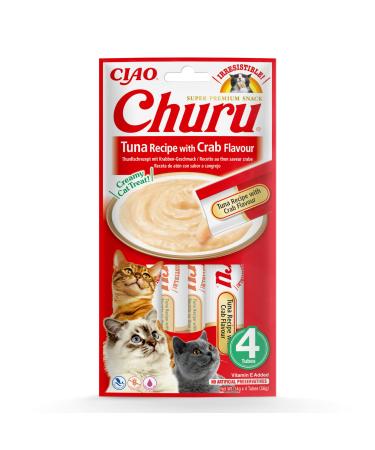 Inaba Churu Puree Katzensnacks - Cat paste to feed from the hand - Cat sticks with tuna & crab - 4 sticks x 14 g tuna & crab 4 pieces (1 Pack)