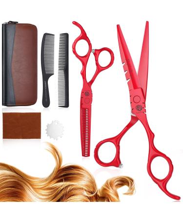 Purple Dragon 5.5 Inch Hairdressing Scissors Set (Red) 5 5" Red
