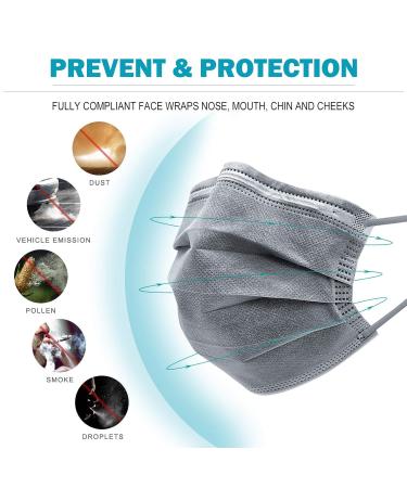 MSAAEX Grey Disposable Face Mask 4-Ply Protection Masks Prevent Dust Breathable Non-Woven Mouth Cover - 50 Pack Gray - Buy Online on SooperMarket.com