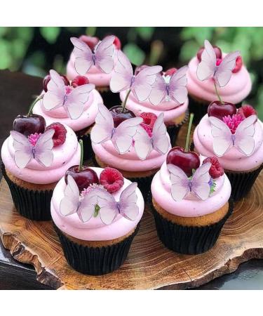 Alegre Edible Butterflies for Cake - 48 Purple Cupcake Toppers & Cake Decorations | Perfect for Birthdays Weddings & Baptisms - Buy Online on SooperMarket.com