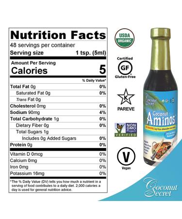 Coconut Secret Coconut Aminos 8 fl oz: Low-Sodium Soy Sauce Alternative, Organic, Vegan, Non-GMO, Gluten-Free, Keto, Paleo, Whole30, Kosher - 48 Servings - Buy Online on SooperMarket.com
