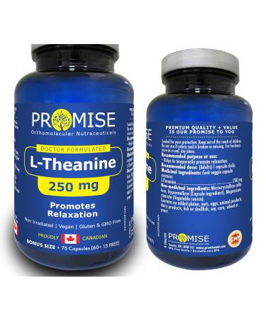 75vcaps L-Theanine 250mg Extra Strength. Promotes Relaxation Nervous System Calmness Made In Canada