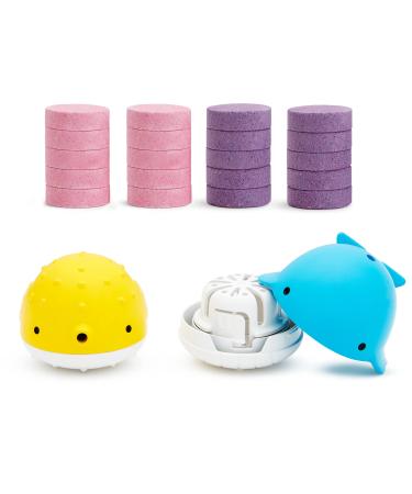 Munchkin baby bath bombs & toy donor set water-dyeing tablets & shower toys for children moisturizing formula funny & colorful bathing toy for small children 20 bombing & 2 toy dispensers