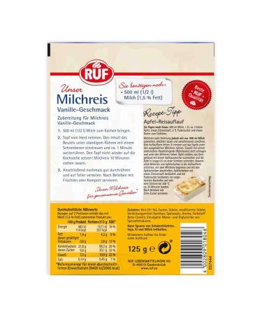 RUF Vanilla Rice Pudding - Quick 10-Minute Preparation | 125g | No-Burn | Delicious International Shipping - Buy Online on SooperMarket.com