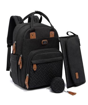 Diaper Bag Backpack with Portable Changing Pad, Pacifier Case and Stroller Straps, Dikaslon Large Unisex Baby Bags for Boys Girls, Multipurpose Travel Back Pack for Moms Dads, Black