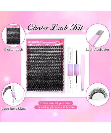 wiwoseo Russian Cluster Lashes Kit - Individual Eyelash Extensions with Glue (0.07D Volume, 9-16MM) - Buy Online on SooperMarket.com