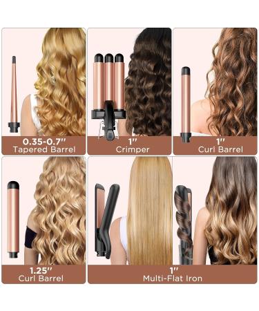 5 in 1 Wand Curling Iron Set - Kinked Curls Flat Iron & 3 Ceramic Barrels - Fast Heat Rose Gold Hair Waver Curler - Buy Online on SooperMarket.com