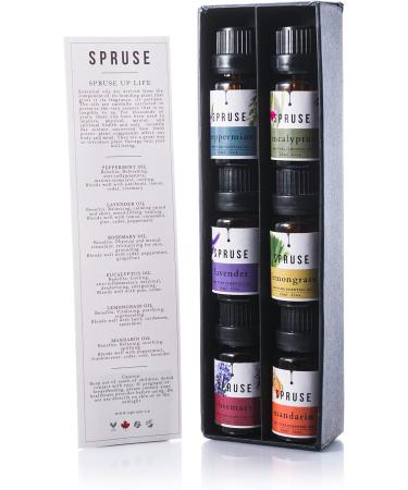 SPRUSE Canadian 100% Natural Essential Oils Set of 6 - Mandarin Rosemary Lemongrass Eucalyptus Peppermint Lavender - Buy Online on SooperMarket.com