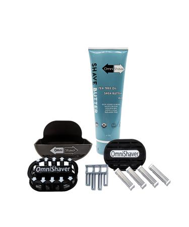 Premium Omnishaver Kit - Fastest Way to Shave Head Legs Arms Body | An alternative to Disposable Shaving Razors Self Cleans & Strops During Use with Shave Butter & Replacement Cartridge Black