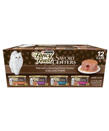 Purina Fancy Feast Savory Centers in Gravy Adult Canned Wet Cat Food Savory Centers Savor Centers Variety Pack 12 count (Pack of 2)