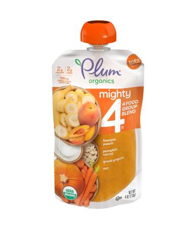 Plum Organics Tots Mighty 4 4 Food Group Blend Banana Peach Pumpkin Carrot Greek Yogurt Oat 4 oz (113 g)