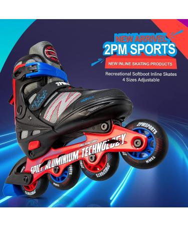 2PM SPORTS Adjustable Kids Inline Skate | Red & Black Roller Blades for Boys and Girls | Beginner Skates | Large-Youth (4Y-7Y US) - Buy Online on SooperMarket.com