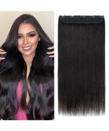 Brown Hair Extensions Human Hair One Piece Clip in Hair Extension Real Remy Thick 3/4 Full Head (#1B Natural Black 18"-90g) 18" Thick Weft 90g #1B Natural Black