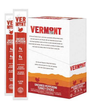 Vermont Smoke & Cure Jerky Sticks - Antibiotic Free Turkey - Gluten Free - Great Keto Snack, High in Protein & Low Sugar - Uncured Pepperoni Stick,1 Ounce(Pack of 24)