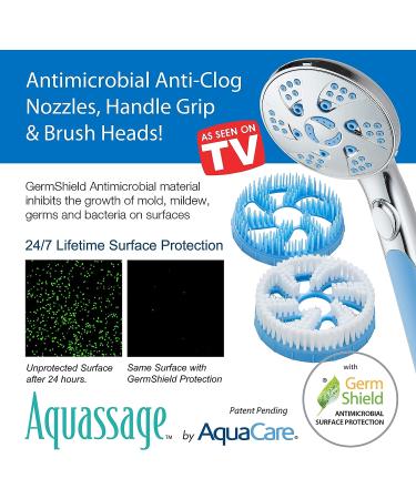 High Pressure 6-in-1 Aquassage by AquaCare - 76-mode 3-way Combo  Showerhead  Hand Shower  Body Brush  Hair Brush & Arm in One! Two Brackets  Extra-long 6 foot Stainless Steel Hose  Brush Head Holder All-chrome - Buy Online on SooperMarket.com