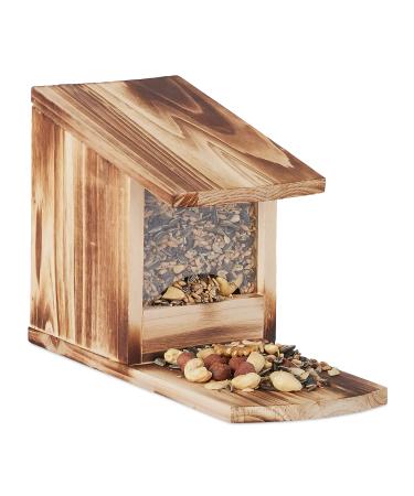 Relaxdays Squirrel Feeder House Feeding Station Box Standing Wooden HWD: 17.5 x 12 x 25 cm Flamed