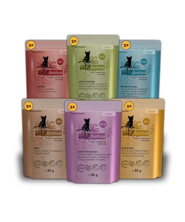 Catz Finefood Multipack 1 12 x 85g bag delicatessen cat food wet varieties Mix package 1 with poultry veal herring wild salmon lamb rabbits.(12 pieces) 1 Pack Collection I 85 g (12 pack)