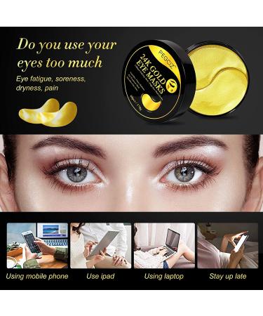 24K Gold Eye Masks - Collagen Under Eye Treatment Patches for Puffy Eyes, Dark Circles, Anti-Wrinkle - 30 Pairs - Buy Online on SooperMarket.com