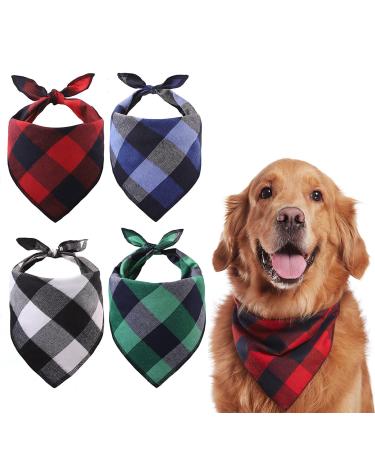 4 Pack Dog Bandanas Dog Bandanas for Large Dogs Adjustable Classic Checkered Bandana for Dogs Stylish Reversible Triangle Dog Bandana for Small Medium Large Dogs Cat Pets