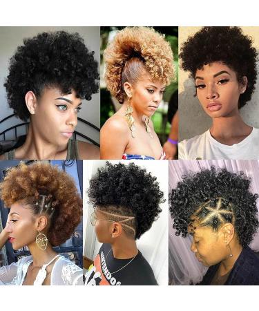 Jerry Curly Afro Puff Bun | Synthetic Clip-In Hair Extension with Bangs | Afro Kinky Curly Hair Bun | 1B Black - Buy Online on SooperMarket.com