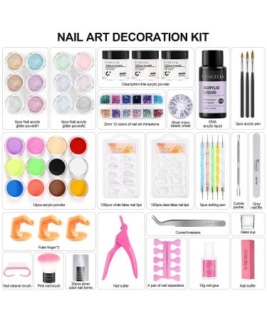 Complete Acrylic Nail Kit for Beginners - 27 Colors Glitter Powder, Monomer Liquid, Tips, Brush - Nail Art Supplies & Manicure Tools for Starter - RJ0176 - Buy Online on SooperMarket.com