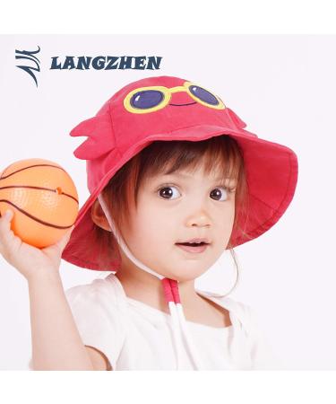 LANGZHEN Beach Sun Protection Hat for Baby Girls 2-4 Years | Wide Brim Toddler Kids Play Hat with Chin Strap | Shark-crab Design - Buy Online on SooperMarket.com