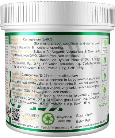 Special Ingredients Carrageenan Kappa 250g Premium Quality Suitable for Vegans Vegetarians & Ovo- Lacto Vegetarians Non-GMO Gluten-free Non-irradiated Recyclable Plastic Container - Buy Online on SooperMarket.com