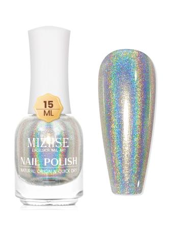 MIZHSE 15ML Quick Dry Holographic Nail Polish Shimmer Glitter Nail Polish Varnish Magic Colour Change Iridescent Nail Lacquer Long Lasting No Need Lamp Cure 001 LSZJY001