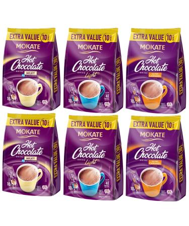 Hot Chocolate Variety Bundle Containing Mokate Milky 10 Sachets 180g Salted Caramel 10 Sachets 180g & Light Hot Chocolate 10 Sachets 110g (6 Pack)
