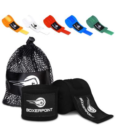 BOXERPOINT 180" Premium Boxing Wraps for Men and Women | Boxing Hand Wraps for Boxing Gloves Men, Women, Muay Thai, Kickboxing, MMA - Professional Handwraps Breathable Boxing Glove Wraps Black
