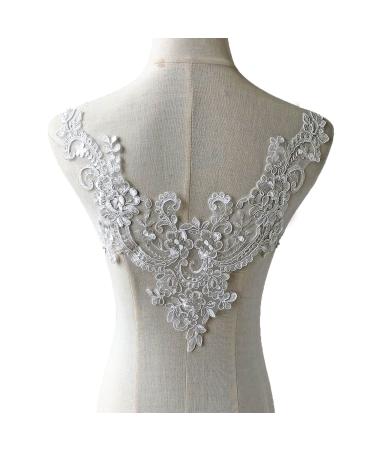 V-Neck Lace Applique Corded Embroidery Floral Applique Trims Collar Patch for Wedding Dress Gown Costumes