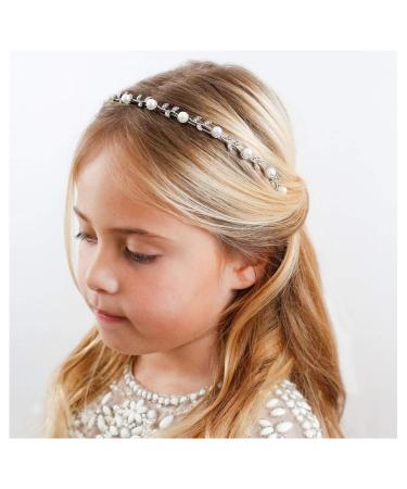 SWEETV Flower Girl Headpiece Silver Pearl Girls Headband for Wedding Princess Hair Accessories for Birthday Party  First Communion