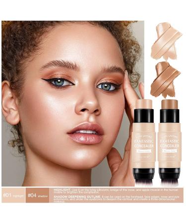 ONLYOILY 2 Pcs Contour & Highlighter Stick Set with Brush | Longwear Foundation & Bronzer | Smooth & Easy Blending Face Makeup - Buy Online on SooperMarket.com
