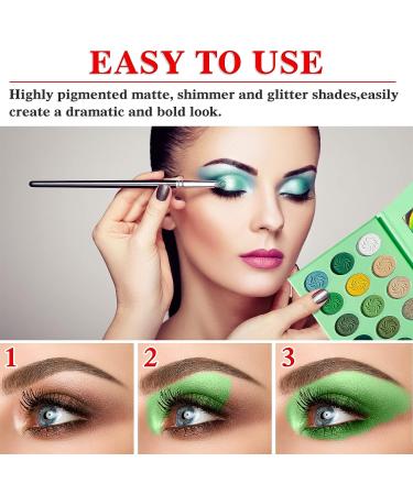 QIUFSSE 15-Color Green Eyeshadow Palette - Highly Pigmented Matte & Glitter Shades for Long-Lasting, Blendable Makeup - Perfect for Women, Christmas, Halloween - Buy Online on SooperMarket.com