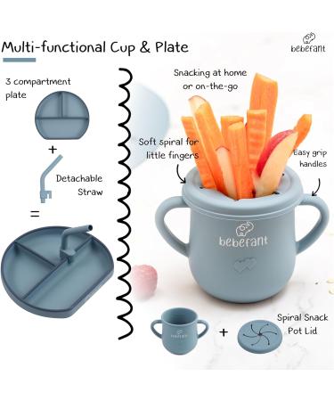 Bebefant Baby Weaning Set | Suction Bowl, Plate, Cup, Bib, Fork & Spoon | Baby Led Weaning Feeding Set (Large Blue) - Buy Online on SooperMarket.com
