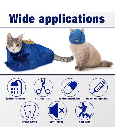 Weewooday Cat Grooming Washer Mesh Bag - 2 Pack Breathable Adjustable Muzzles for Bathing, Nail Trimming, and Feeding - Scratch-Resistant Restraint Bag in Blue - Buy Online on SooperMarket.com