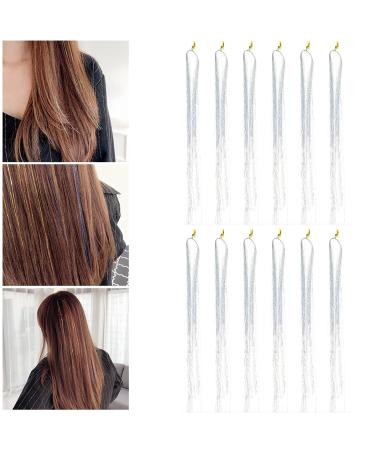 Hair Tinsel Strands Kit Colorful Glitter Bling Sparkly Hair Extension Shiny Hair Extension Tinsels Party Highlights Glitter Hairpieces Hair Accessories for Women Girls Party Cosplay(Silver)