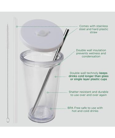 24 Oz Reusable Iced Coffee Cup with Leak Proof Double Wall Insulation - Includes Plastic & Metal Straws and Cleaner - Buy Online on SooperMarket.com