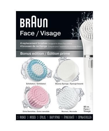 Braun Face 80M - Variety Brush Refills for Braun Mini-Facial Electric Hair Removal Epilator with Facial Cleansing Brush for Women 4 Count