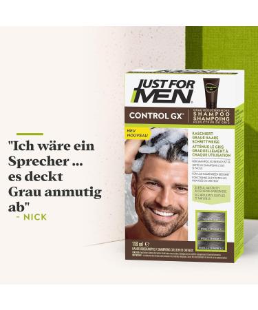 Just for Men Control GX Shampoo - Reduce Gray Hair Hair Color for Men with Coconut Oil & Aloe Vera - 118 ml - Buy Online on SooperMarket.com