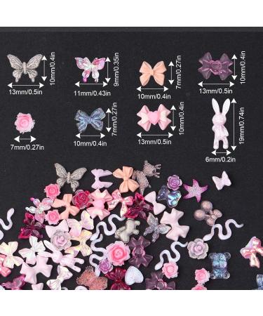 Buy Bewudy 100 Piece Nail Charms - 3D Resin Butterflies Bears & Animal Shapes for DIY Nail Art Decoration (Pink) - International Shipping Available - Buy Online on SooperMarket.com