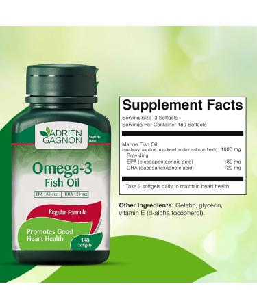Adrien Gagnon - Omega 3 Fish Oil 1000mg 180 Softgels 180mg EPA and 120mg DHA Supplements for Heart Health and Brain Support Premium Fish Oil Vitamins for Adults and Kids - Buy Online on SooperMarket.com