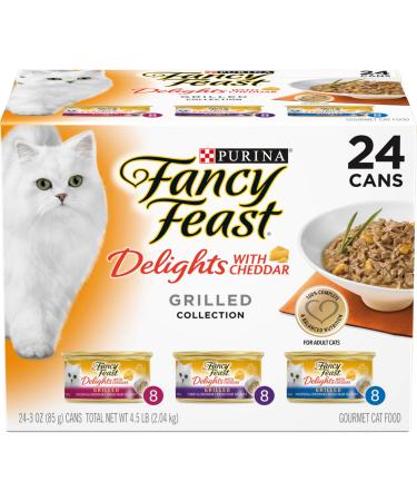 Purina Fancy Feast Grilled Feast in Gravy Canned Wet Cat Food Cheddar Delights in Gravy Cheddar Variety Pack 3 Ounce (Pack of 24)