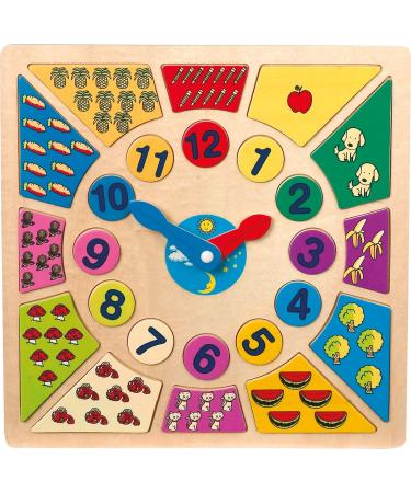 small foot 1828 colorful wooden learning clock with colorful countable elements for quick learning from 3 years