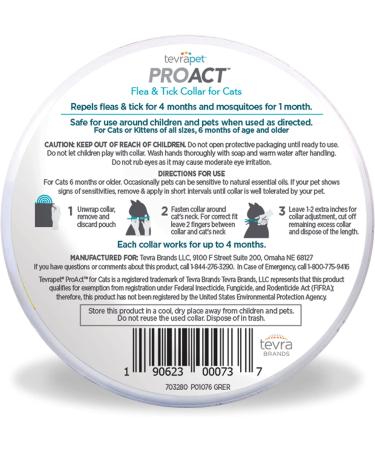 TevraPet Proact Flea and Tick Collar for Cats - 8 Months Protection - Repels Mosquitos - 2ct - Buy Online on SooperMarket.com