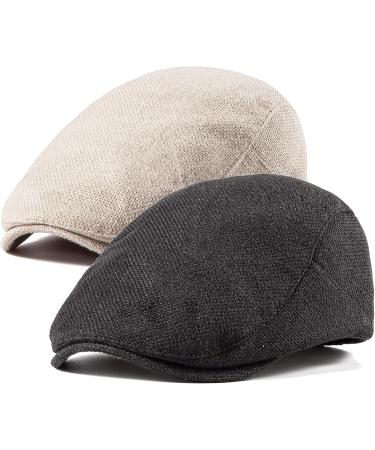 LADYBRO 2Pack Unisex Flat Cap Newsboy Hats for Men Women - Black+Beige Cotton Polyester - Buy Online on SooperMarket.com