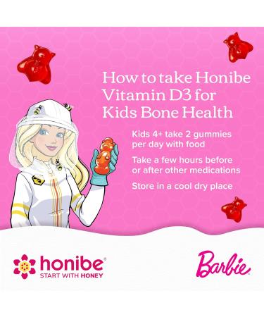 Honibe Vitamin D Gummies for Kids and Adults Barbie Honey-Based Vitamins Made in Canada Vitamin D3 Helps Support Bone Health Mood and Immune System Functions 60 gummies - Buy Online on SooperMarket.com