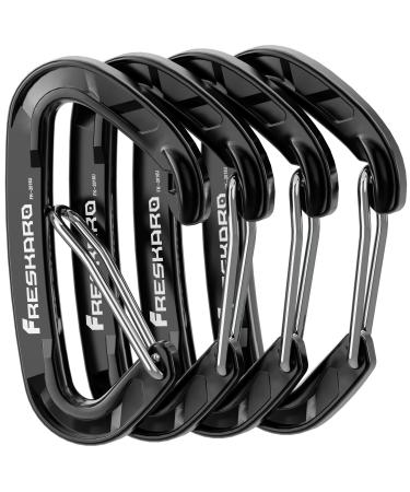 Freskaro 4 pieces 15 kn Wiregate carabin hooks robust stable EDC accessories clip not for climbing large size light for hiking camping fishing outdoor backpack black