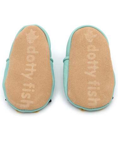 Dotty Fish Soft Leather Baby Shoes for Boys | Non Slip Toddler Shoes with Cute Penguin Design | 3-4 Years Minty Blue - Buy Online on SooperMarket.com